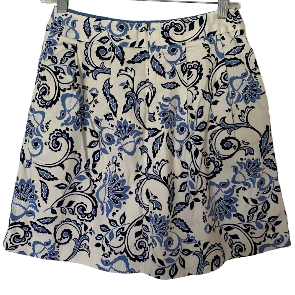 Ann Taylor Loft Skirt Cream Blue Floral Size 0 Petite Floral Pockets Pleated - Picture 2 of 12